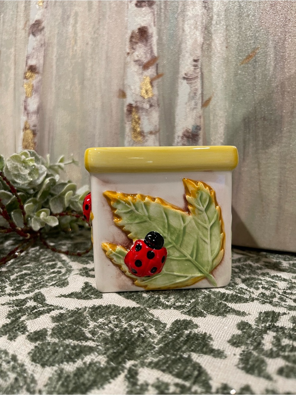 Cottagecore Ladybug Ceramic Planter | Hand Painted Spring Decor